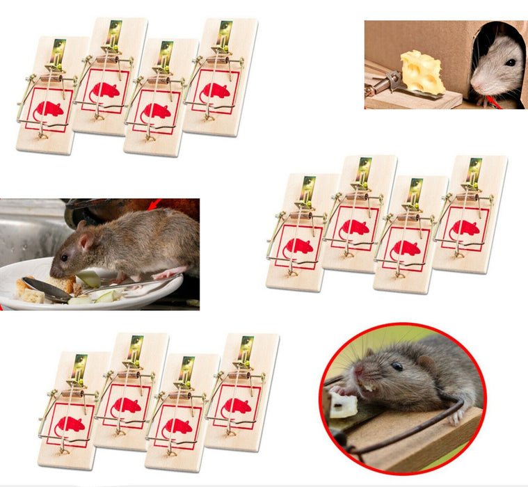 4Pc Wooden Rat Mouse Rodent Trap Bait Traditional Cheese Shaped Catcher Reusable