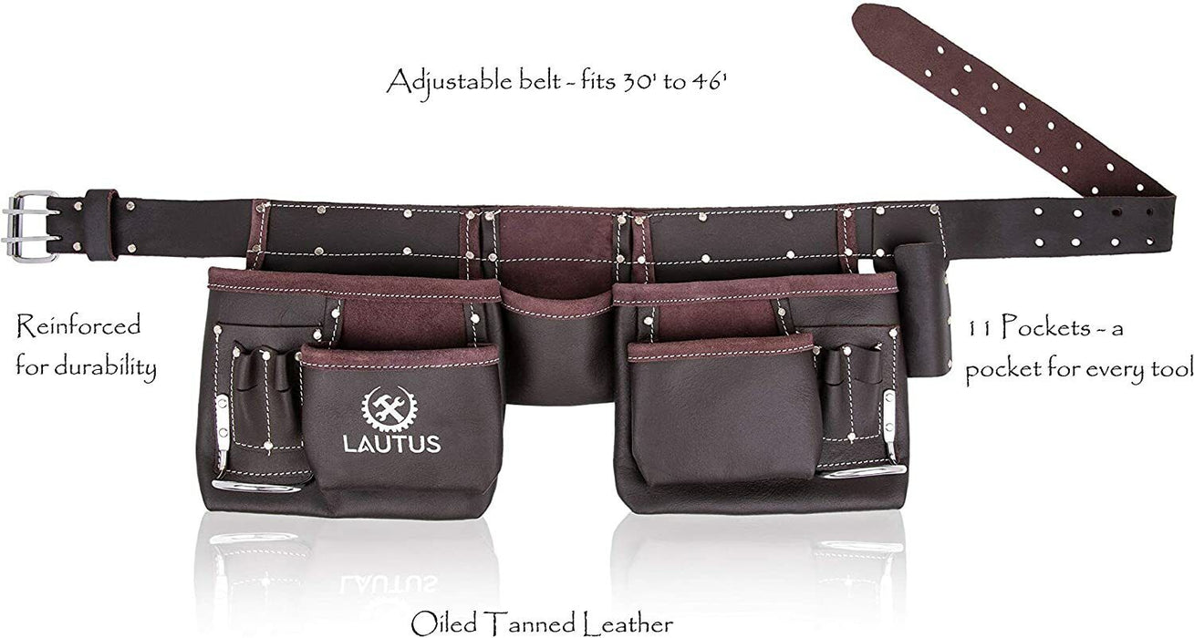 Nail bag 11 Pocket Professional Leather Tool Belt Carpenter 30-54” Size AU STOCK