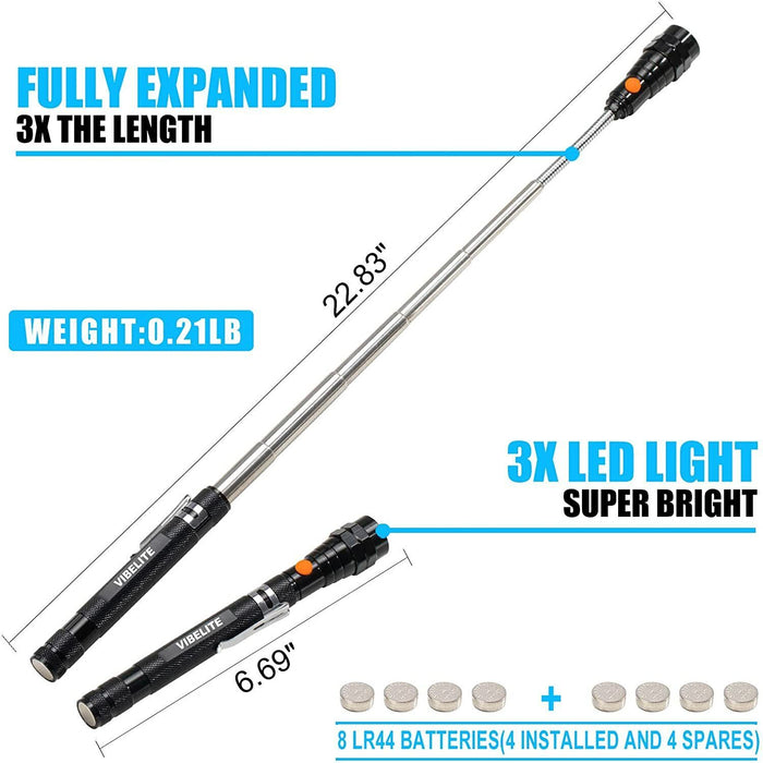 3 LED Flashlight Magnetic Torch Flexible Telescopic Pick-Up Lamp Worklight Tool