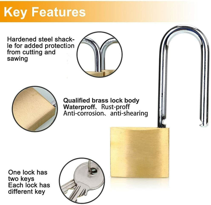 Padlocks 50mm Long Shackle Brass Bodies Cut Resistance 3 Keyd Alike Heavy Duty