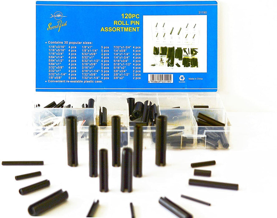 120 pcs Roll Pin Assortment Set Carbon Steel Split Tension Dowel Grab Kit  AU - FISHER DISCOUNT