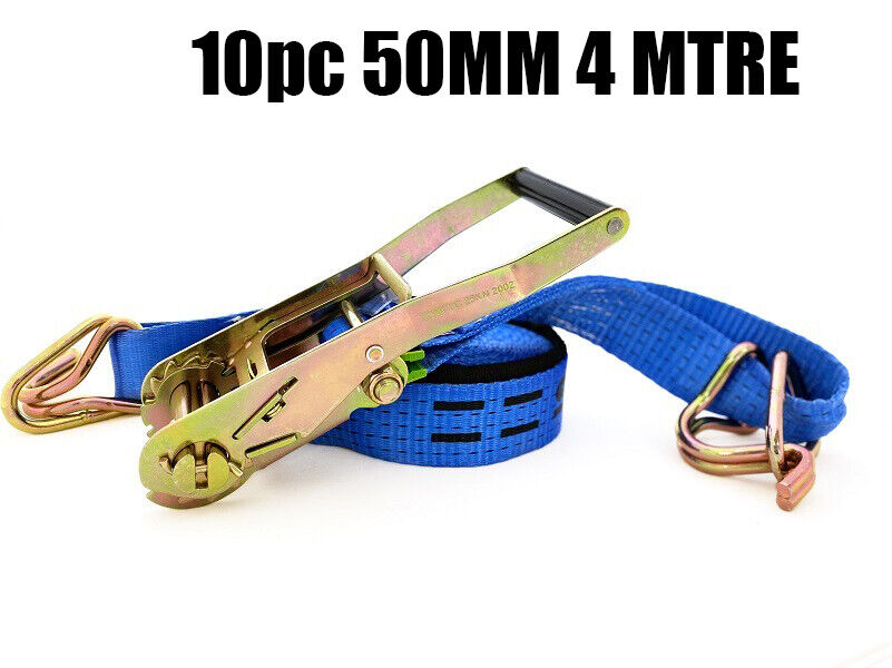 (10 Pack)Ratchet Tie Down Strap 50mm x 4mtr x 2500kg Trailer, Motorbike