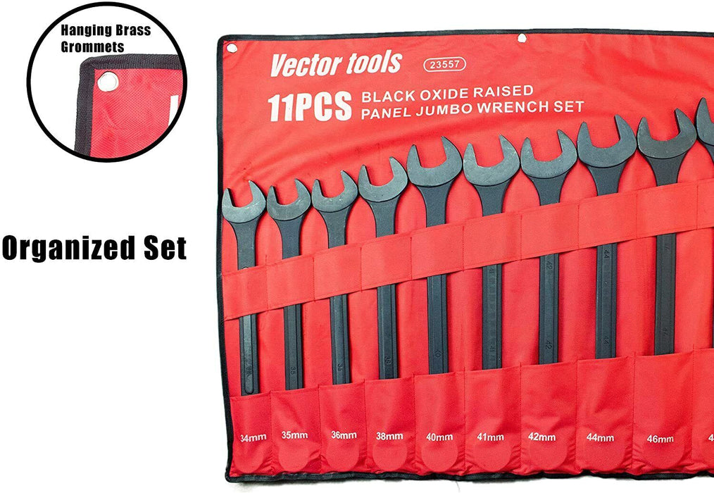 11PC Heavy Duty Jumbo Combination Spanner Set Black Oxide Finish 34-50mm