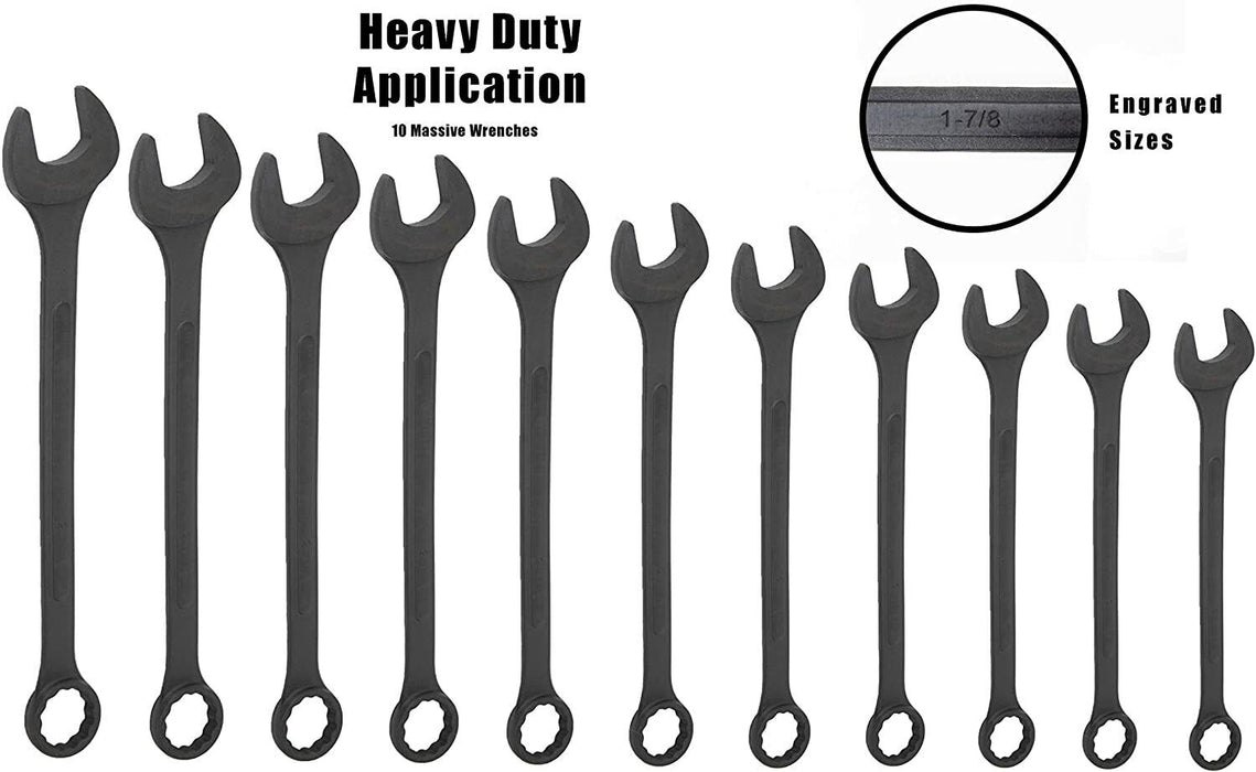 11PC Heavy Duty Jumbo Combination Spanner Set Black Oxide Finish 34-50mm