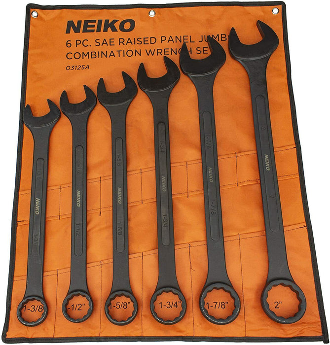 6Pc SAE Heavy Duty black oxidjumbo Spanner Set Combination Open End Ring1-3/8-2"