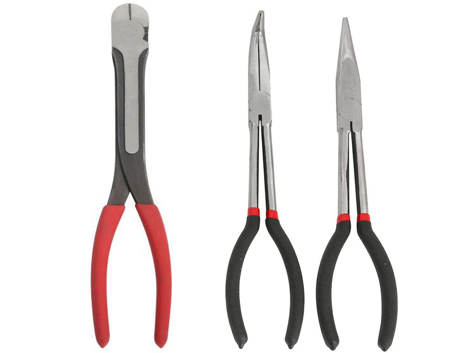 3pc 11" Long Needle Nose Pliers Set Straight45°and Diagonal Cutter Clamp Tool