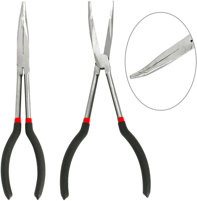 3pc 11" Long Needle Nose Pliers Set Straight45°and Diagonal Cutter Clamp Tool