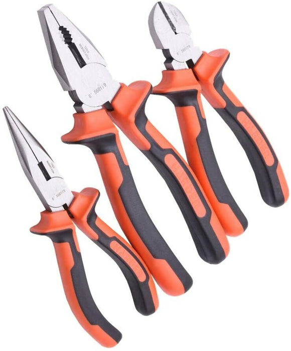 3pc Insulated Plier Set Linesman, Diagonal Side Cutters, Long Nose Pliers Elect