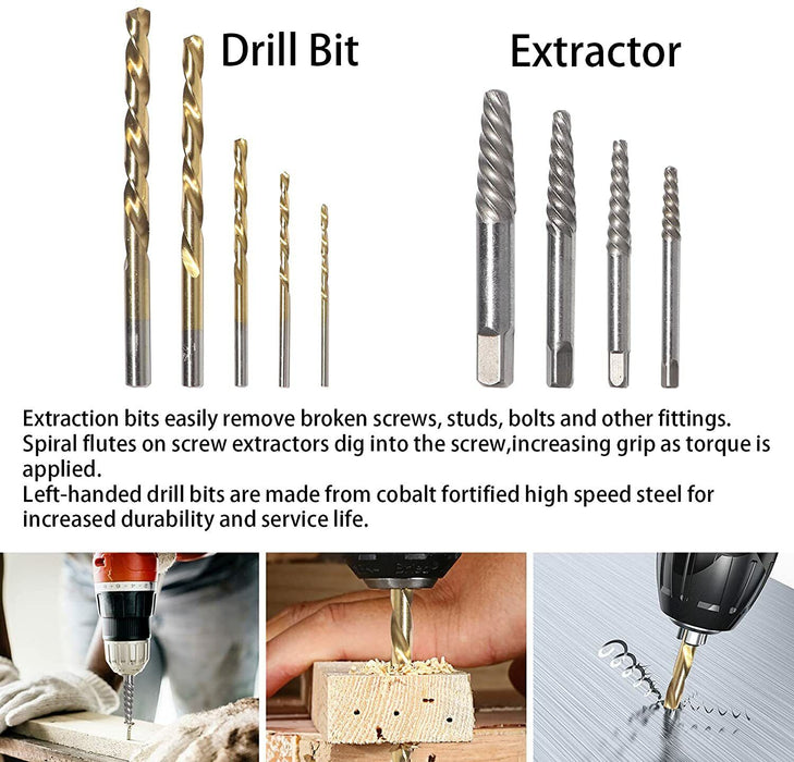 Screw Extractor Set Drill Bits Easy Ezy Out Broken Damaged Bolt Bit Remover Kit