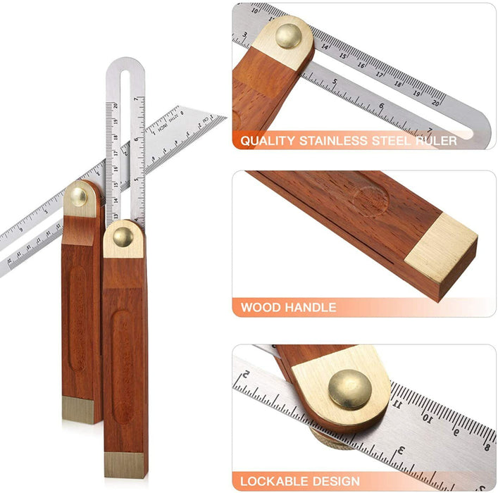 225mm Adjustable Bevel Angle Ruler Horizontal Sliding Wood Marker Measuring Tool