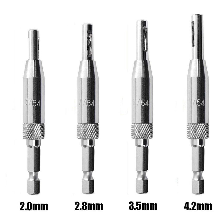 4PC Self-Centering Drill Bit Hex Shank Pilot Door Drawer Hinge Hole Screw Guide