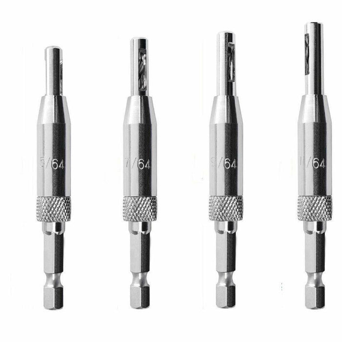 4PC Self-Centering Drill Bit Hex Shank Pilot Door Drawer Hinge Hole Screw Guide