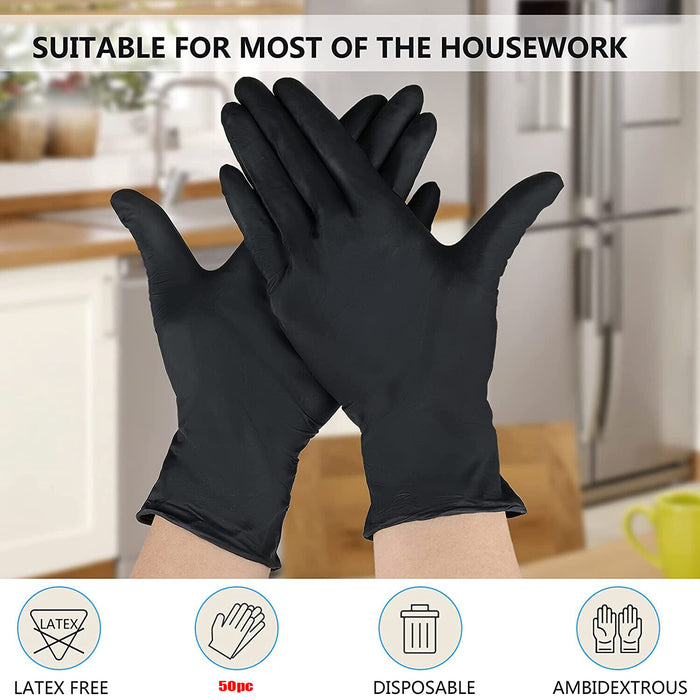 Black Nitrile Gloves Disposable Industrial Powder Free Mechanic Non Sterile 50PC