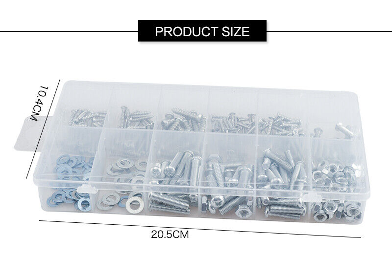 347 PC PIECE METRIC SIZE NUT AND BOLT SCREW ASSORTMENT HARDWARE KIT