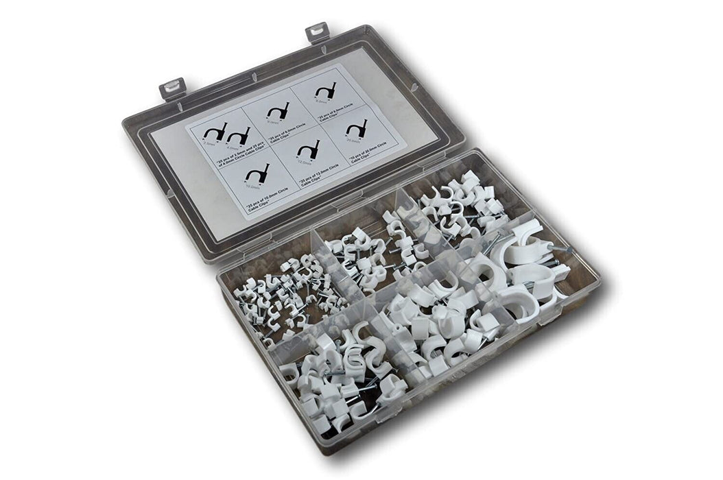 240PC Cable Clip Round Flat Wire Nail Clamps Wall Mount 5,6,8,9,10MM Fixing Nail