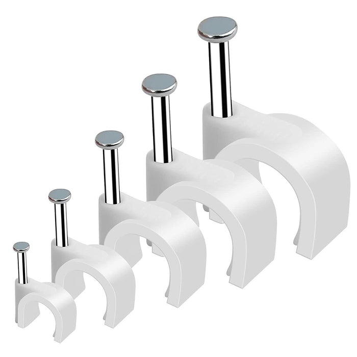 240PC Cable Clip Round Flat Wire Nail Clamps Wall Mount 5,6,8,9,10MM Fixing Nail