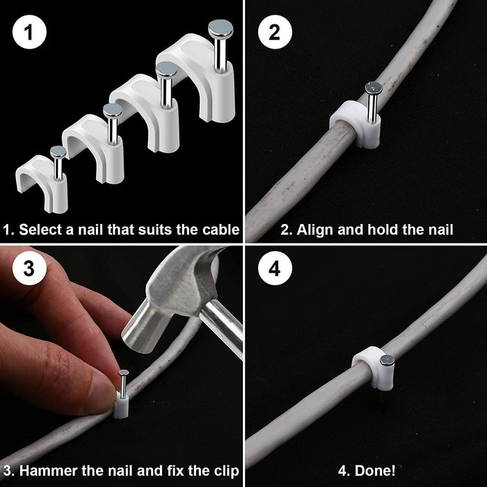 240PC Cable Clip Round Flat Wire Nail Clamps Wall Mount 5,6,8,9,10MM Fixing Nail