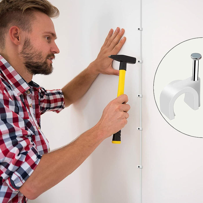 240PC Cable Clip Round Flat Wire Nail Clamps Wall Mount 5,6,8,9,10MM Fixing Nail