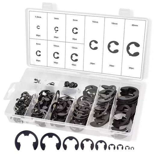 300Pc Alloy Steel E-Clip E-Clip Cir-clip External ASSORTMENT KIT 1.5 - 22mm - FISHER DISCOUNT