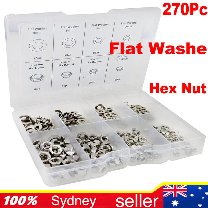 270pcs M2/M3/M4 Stainless Steel Nuts Screws Hex Head Assorted Kit Set