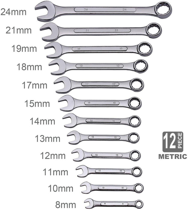 EUROTECH 24Pc Tradesman Quality Spanner Set 8-19mm/5/16-1" Made in Taiwan