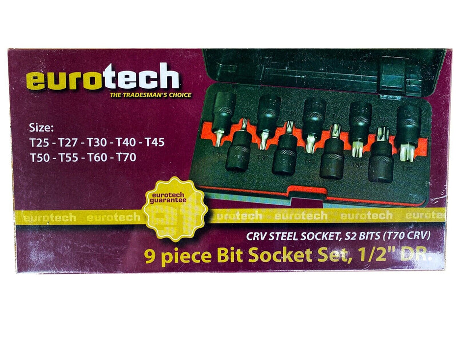 EUROTECH 9PC 1/2Dr Quality Tradesman ImpactBit Socket Set Made in Taiwan T25-T70