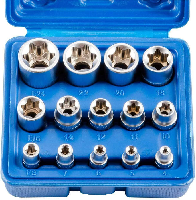 EUROTECH Tradesman Quality 14PC 1/4" 3/8" 1/2"DR Torx Star Bit Socket Set E4-E24