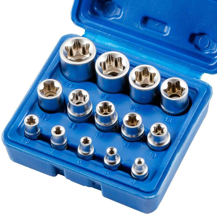 EUROTECH Tradesman Quality 14PC 1/4" 3/8" 1/2"DR Torx Star Bit Socket Set E4-E24