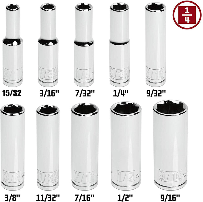 EUROTECH Tradesman Quality 1/4" Dr Deep Socket Set Made in Taiwan 15/32-1/2"