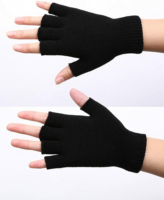 Winter Fingerless Gloves Open Finger Black Soft Warm Knitted Glove Unisex S-XL