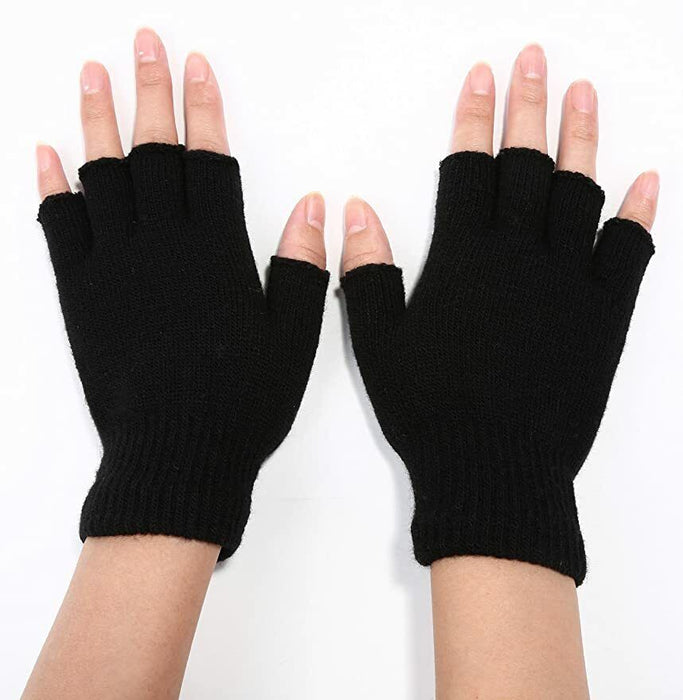 Winter Fingerless Gloves Open Finger Black Soft Warm Knitted Glove Unisex S-XL