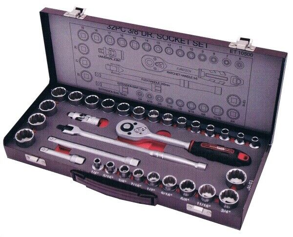 Eurotech 32Pc 3/8" Drive Tradesman Quality AF/Metric Socket Set  Made Taiwan