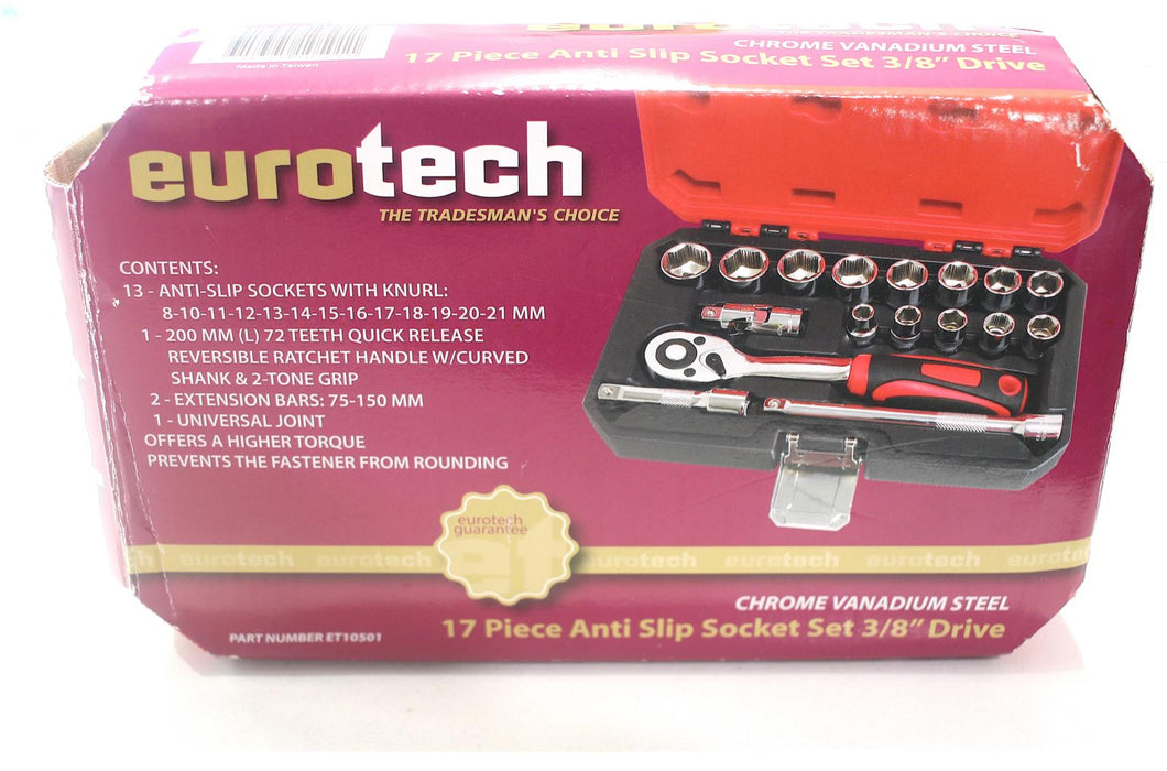 Eurotech 17Pc 3/8"Dr Tradesman Quality Anti Slip Metric Socket Set Made Taiwan