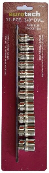 Eurotech Tradesman Quality 11Pc 3/8 Drive Anti Slip Socket Set Made in Taiwan