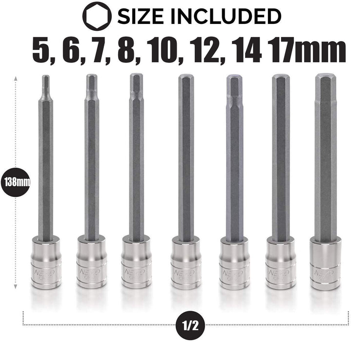 EUROTECH 8PC Tradesman Quality 1/2"Dr Long Inhex Socket Set Made in Taiwan 5-17