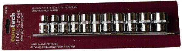 Eurotech Tradesman Quality 11Pc 1/2 Dr Anti Slip Socket Set Made in Taiwan 10-22