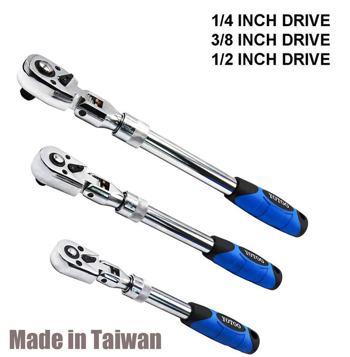 EUROTECH Tradesman Quality 1/4 3/8 1/2"Dr Flex Head Extendable Ratchet TAIWAN - FISHER DISCOUNT