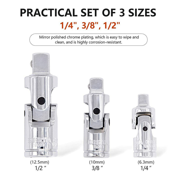 EUROTECH Tradesman Quality 1/4 3/8 1/2" Dr Universal Joint Socket Made in Taiwan