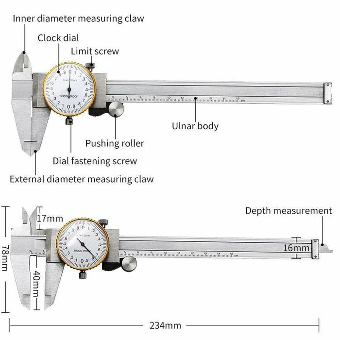 Dial Calipers 0-150 Mm High Precision Stainless Steel Vernier  Measuring Tool