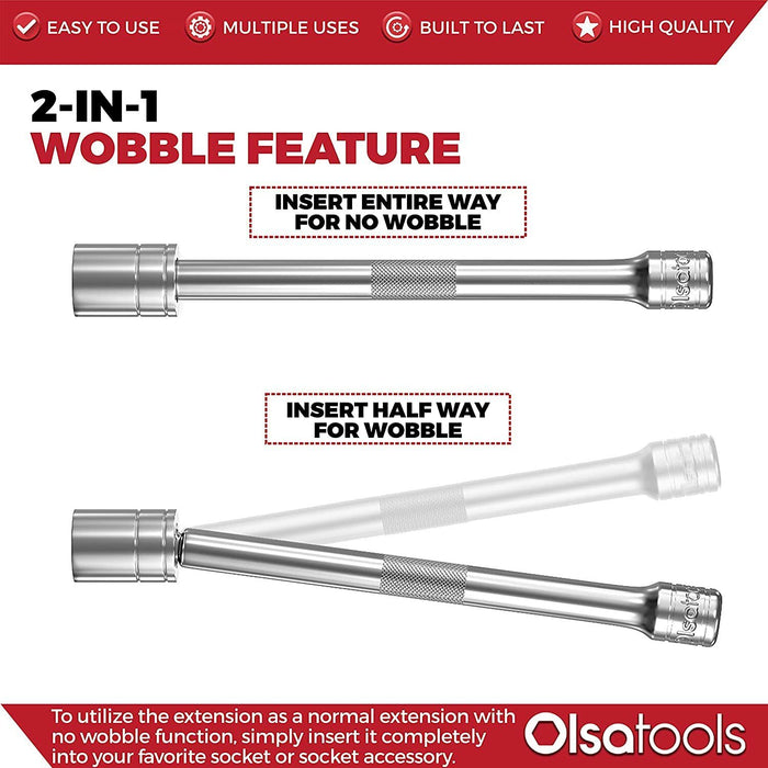 EUROTECH 3/8Dr Tradesman Quality Extension Wobble Bar Set Made Taiwan 43-250mmL