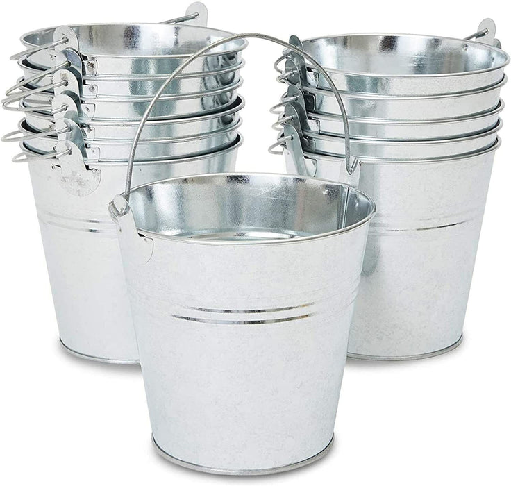 2PC Metal Bucket 12L Galvanised Tin Steel Wood Handle Ice Water Drink Garden Pot