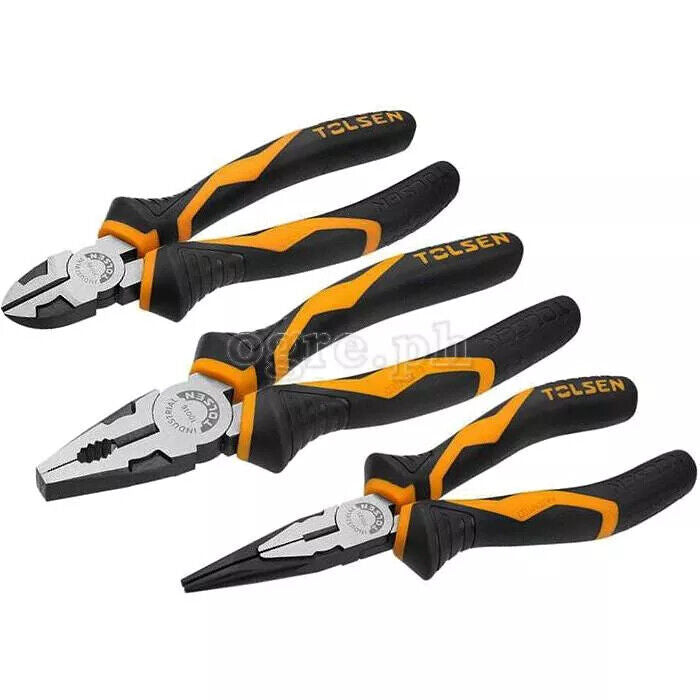 3PCS Insulated Tool Set-Long Nose/ Diagonal/ Combination Pliers & Wire Stripper