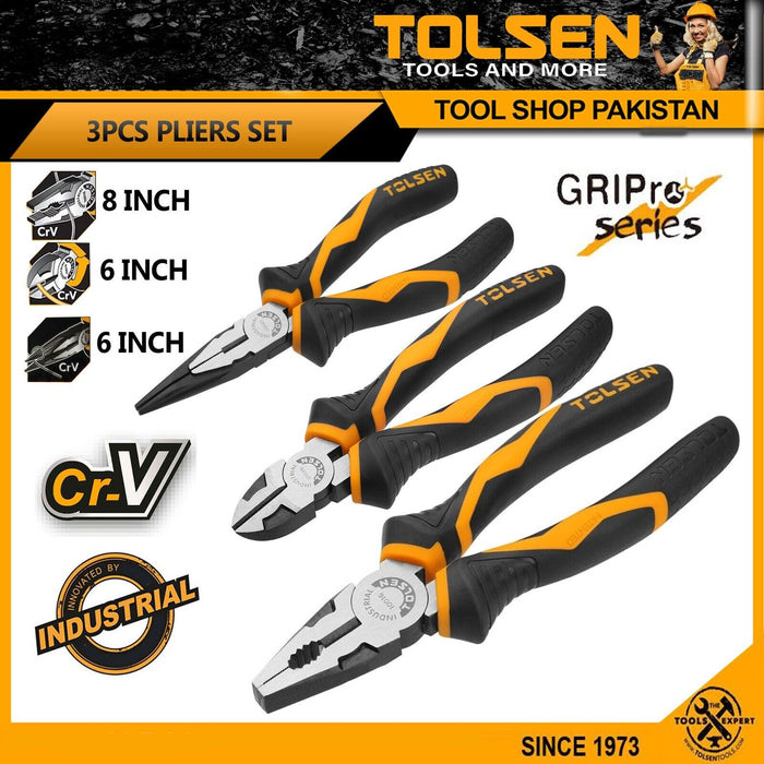 3PCS Insulated Tool Set-Long Nose/ Diagonal/ Combination Pliers & Wire Stripper