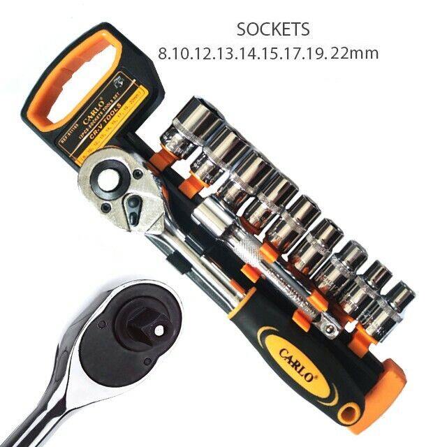 TOLSEN 12 PCS  3/8′′ RATCHET HANDLE WITH SOCKETS SET 8-19mm