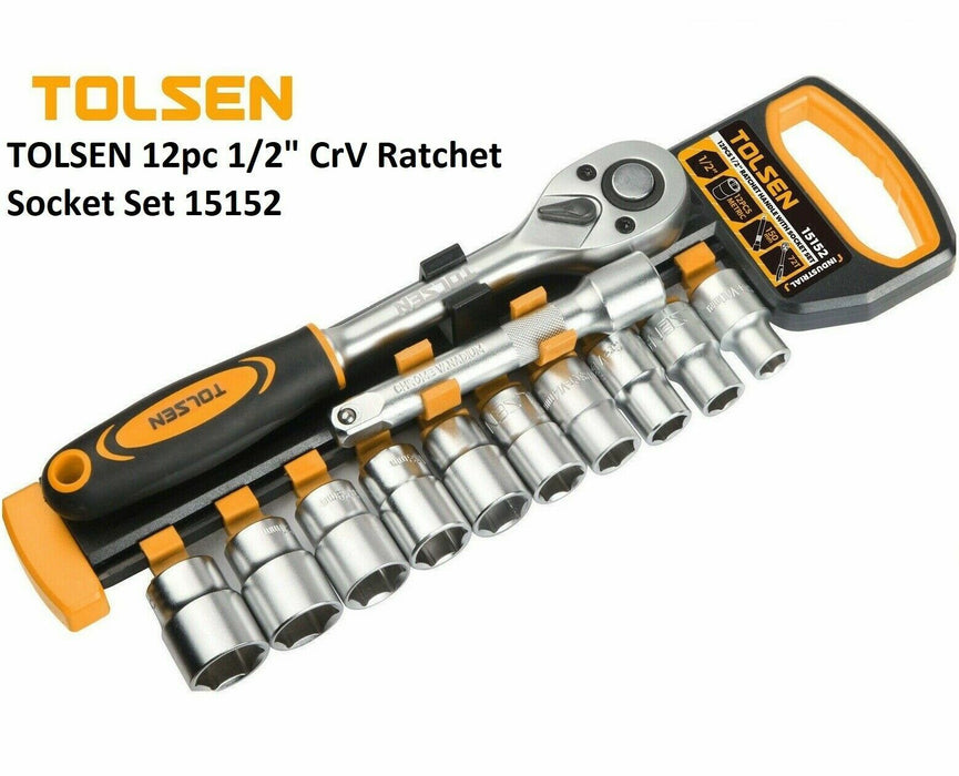 Tolsen 12pcs 1/2 inch ratchet handle with sockets set 10-22mm AU STOCK