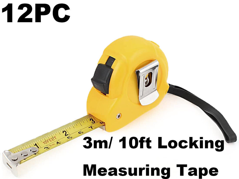 12PC*3M Hi-vis yellow Measuring Rule Tool Retractable Tape Measure Metric