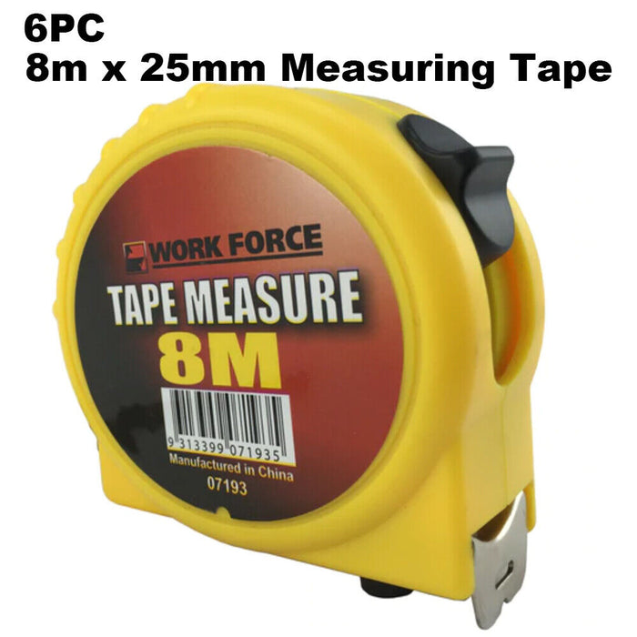 6x Tape Measure 8m Metric Medalist® 3pc H/Duty Rubber Grip Triple BladeStop 8Mtr