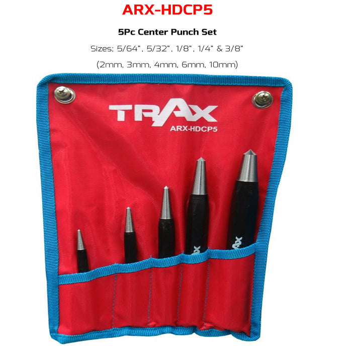 TRAX CENTRE PUNCH SET 5PCS SET WITH STORAGE POUCH CrMo MADE IN TAIWAN