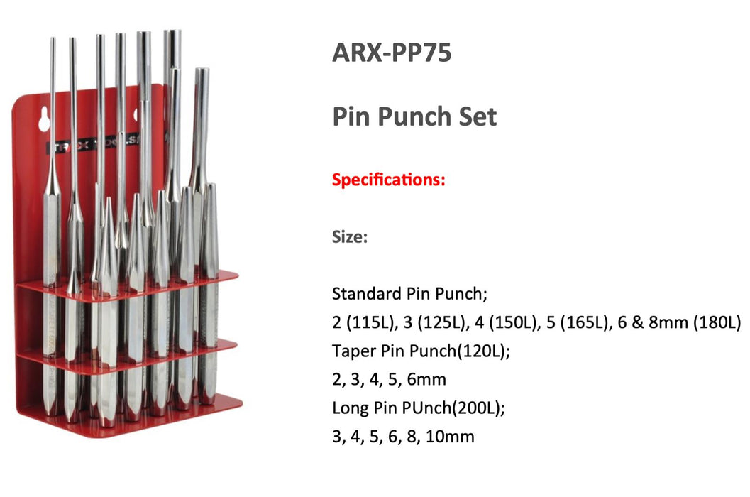 TRAX 17PC Punch Set  Premier Marking Long Pin Storage Stand Made in Taiwan