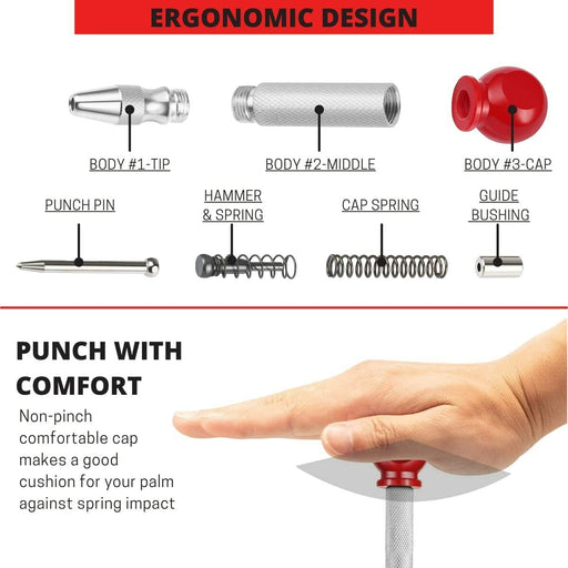 TRAX Automatic Centre Punch Spring Loaded Auto Center Punch Pin-Hole Made TAIWAN - FISHER DISCOUNT